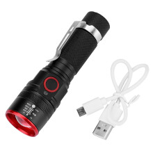Lanterna tática para atividades ao ar livre, lanterna recarregável de dupla alimentação, mini lanterna de cabeça super compacta com zoom e LED