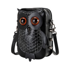 Cartoon Uil PU lederen schoudertas voor dames Retro Crossbody
