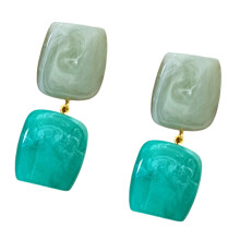 1 Pair Hand Dyed Square Earrings Featuring Color Gradient-Green