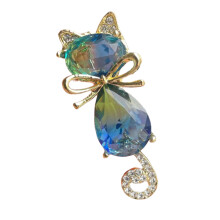 Charmante broche chaton en alliage ornée de cristaux,-D