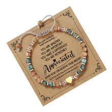 Stylish Heart Charm Bracelet Natural Stone Beaded Bangle-C