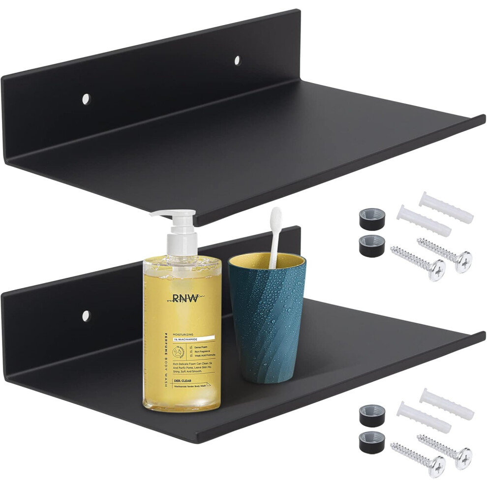 Waterproof L-Shaped Floating Shelves, Heavy Duty Rustproof Space-Saving Shelves For Wet Areas, Aluminum Construction Matte Black Finish (20 Cm, 2 Pack 9466005968041