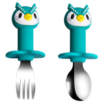 Ergonomisches Babybesteck, antibakterielles Design, leicht zu reinigendes Silikon-Fütterungsbesteck für Kleinkinder, BPA-frei, Edelstahlbesteck,