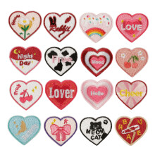 16pcs Heart Shape Embroidered Fabric Stickers Colorful Letter