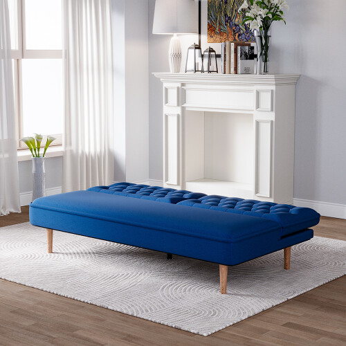 Living And Home Blue Upholstered Convertible Sofa Bed with Wood Leg 2
