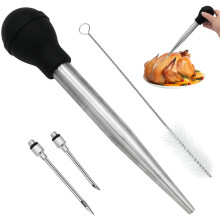 Turkey Baster Stainless Steel Meat Injector Kit With Silicone Pump Head Detachable Needles Cleaning Brush For Cooking
