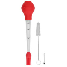 Turkey Baster Needle With Sauce Brush And Oil Drip Stainless Injection Needle For Grilling And Baking (Red)