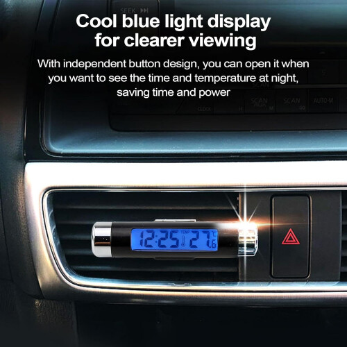 Car Digital Dashboard Clock with Temperature and Night Light, ClipOn Air Vent Design 2