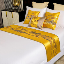 Bed Runner Rug King Size Silky Hotel End Scarf Soft Cushions Gold Includes 2 Pillowcases 45x45cm