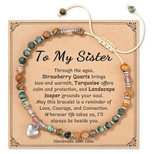 Stylish Heart Charm Bracelet Natural Stone Beaded Bangle-D