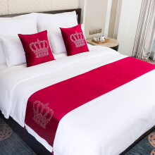 Bed Runner Rug For King Size, European Style Velvet Crown Diamond Pattern, Red 45x210 cm, Hotel End Scarf Towel Cover