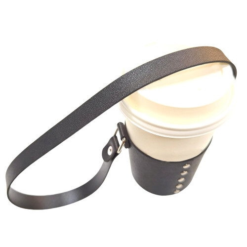 Handheld-Becherhalter aus Leder, Getränkehalter,-Schwarz