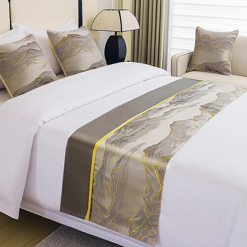 Bed Runner Rug For King Size Bed Grey 50x180cm Rounded Patchwork Ends Matching Cushions