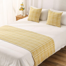 Bed Runner Rug For King Size Bed 140x240 Cm Yellow Knit Solid Color Foot Of Bed Modern Hotel Style