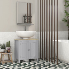 kleankin Bathroom Pedestal Under Sink Cabinet with Adjustable Shelf, Grey
