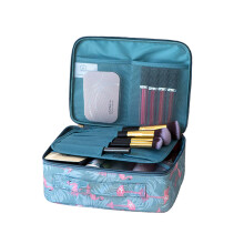 Stilvolle Reisekosmetiktasche, tragbarer und leichter Make-up-Organizer mit flexiblen Klett-Trennwänden für Geschäftsreisen und Urlaube (A-Black