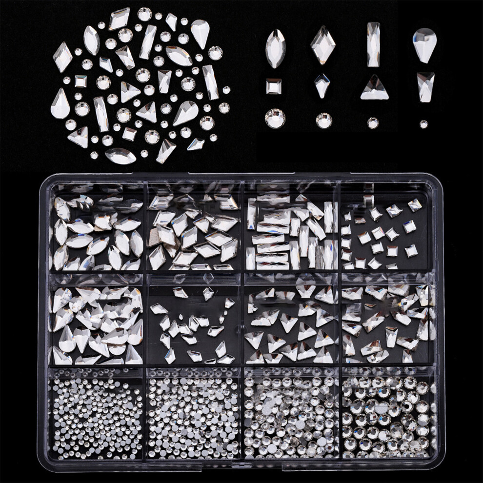 1Box 3D Nails Charm Mixed Size Glass Nails Stones with-style1