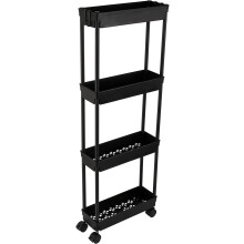 Carrello con ripiani regolabili e ruote, ideale per spazi ristretti, facile da montare, perfetto per cucina, bagno e lavanderia, colore nero.