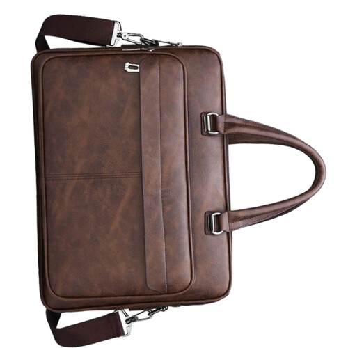 Leather Notebook Bag Splashproof Computer Bag Portfolio-brown
