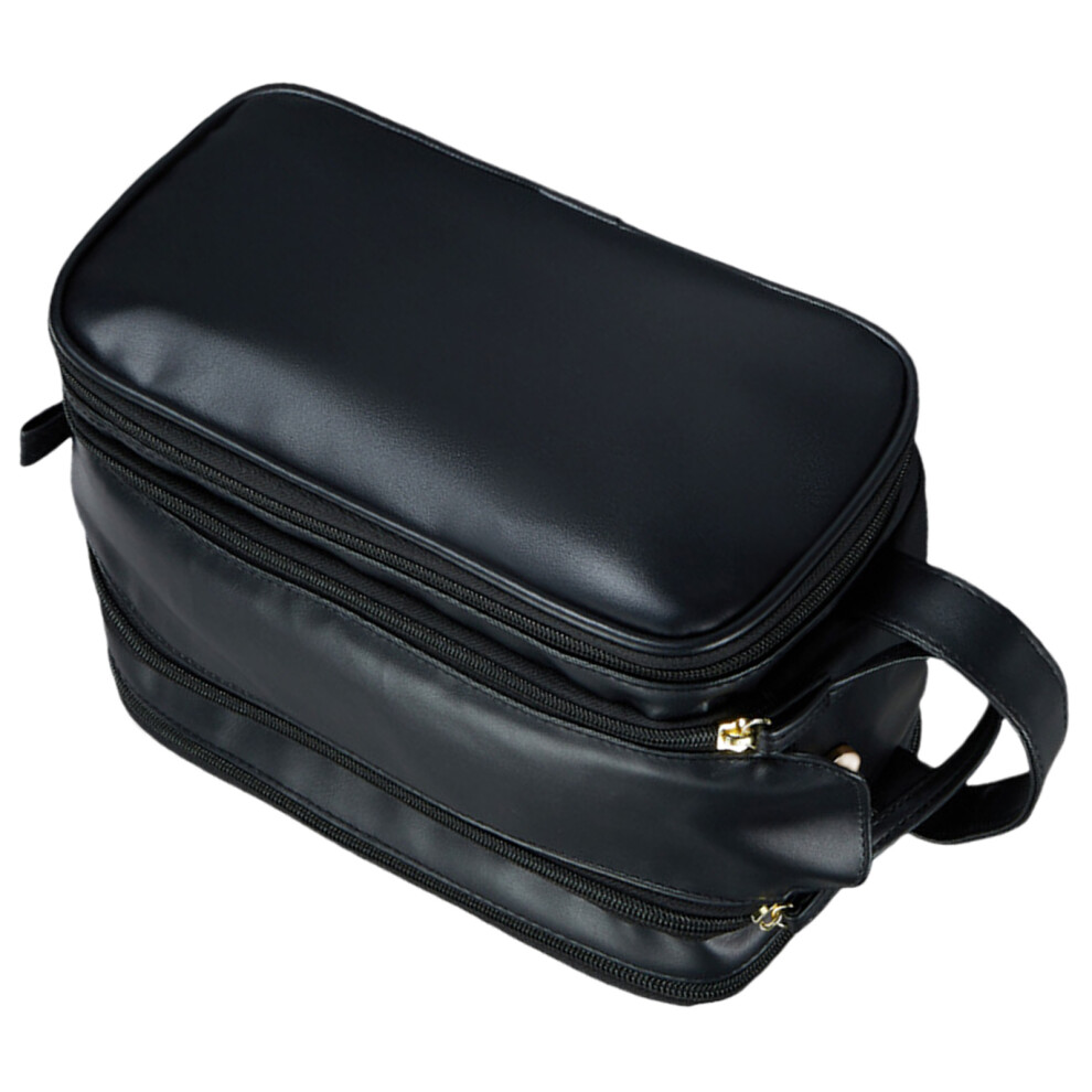 Elegant Travel Makeup Organizer Toiletry Bag PU Leather-Black