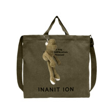Fashionable Canvas Top Handle Bag with-Green With pendant