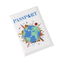 Reisepasshülle aus PU-Leder, Reisebrieftasche, Farbdruck,-Weiß