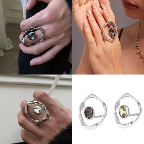 Open ring meerdere maten artistiek getextureerd-witte diamant. 2