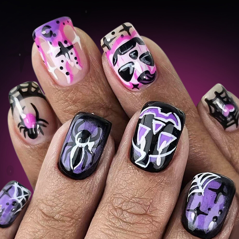 24Pcs Square False Nail Halloween Press On Nail Full Cover