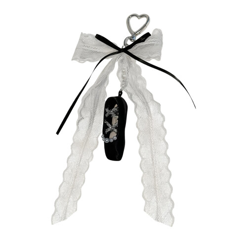 Einzigartiger Perlen-Spitzen-Bowknoten-Taschenanhänger-Schwarz