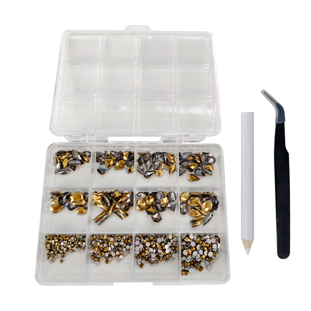 12 Grids Special-Shaped Nail Rhinestones Nails-gold champagne