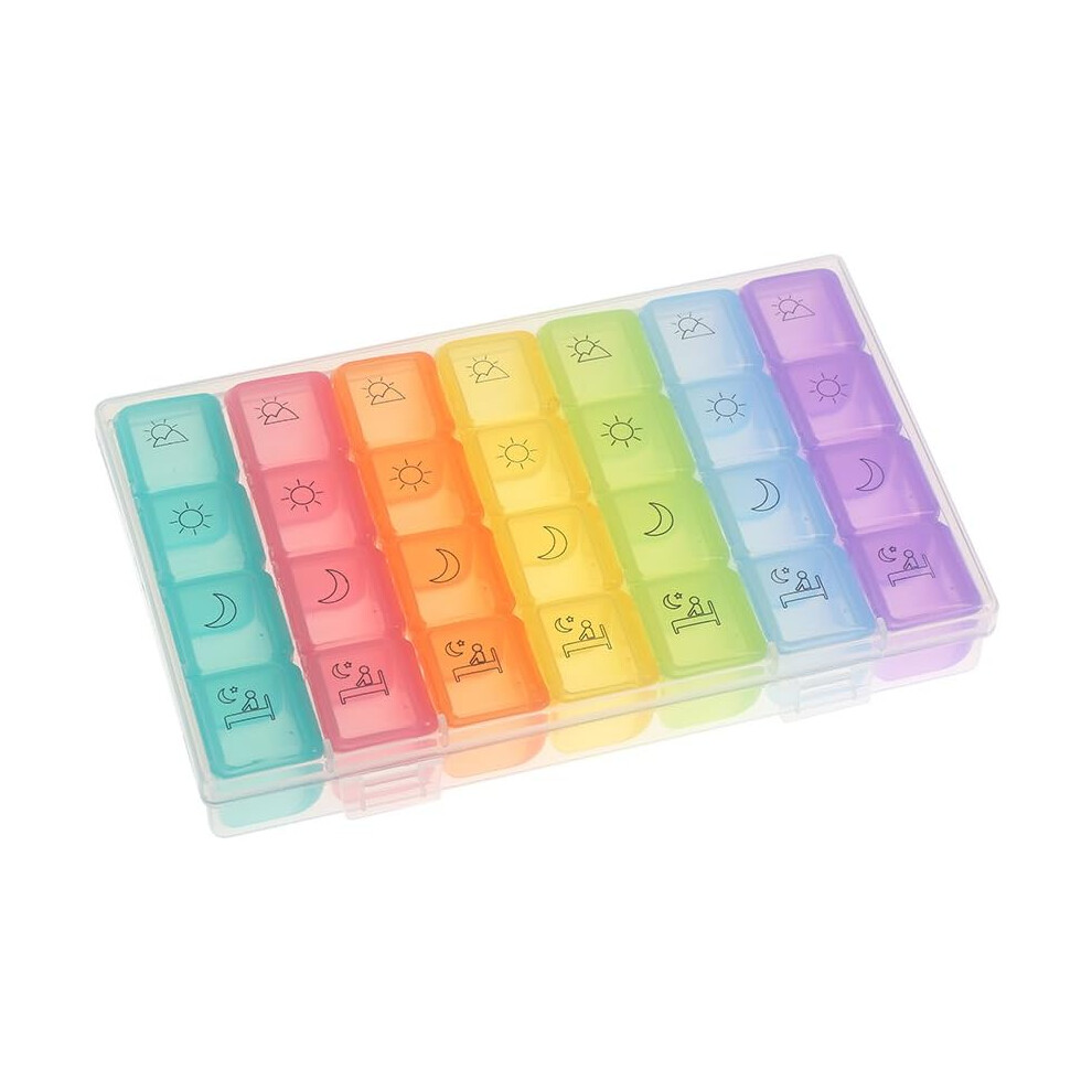 Prescription Pill Organizer, Ultra Durable & Portable Weekly Pill Case With Color Coded Compartments For Easy Scheduling