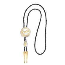 Cowboy gevlochten leren touw Bolo Tie stropdas met metalen paard