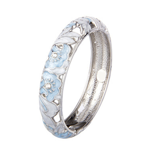 Adjustable Wrist Bangle Ethnic Enamel-White K light blue