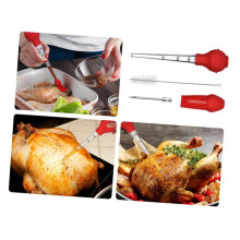 Silicone Turkey Baster 4Piece Set With Grill Cleaning Brush Kit Basting Tool Seasoning Pump Drip Oil Tube For Cooking