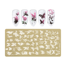 Rechthoekige nagel stempelplaat bloemenvlinder DIY-02