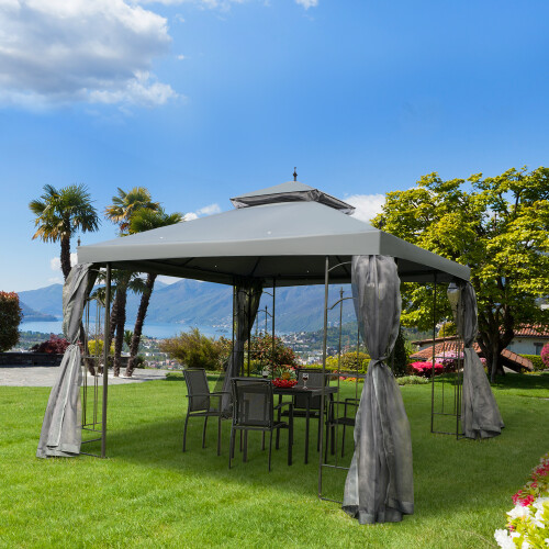 Outsunny 3 x 3(m) Garden Gazebo Double Top Gazebo Canopy w/ Mesh Grey
