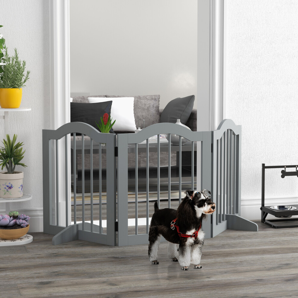 Pawhut Freestanding Pet Gate Barrier 3 Pannel W/ Support Feet Light Grey - Image 4