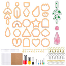Kit d'emporte-pièces pour boucles d'oreilles, kit de loisirs créatifs en pâte polymère comprenant 24 formes uniques et 110 accessoires,