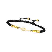 Stainless Steel Sports Charm Bracelet-golden black rope