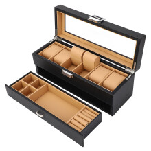 Uhrenbox, 6 Fächer, 2-lagig, schwarzes