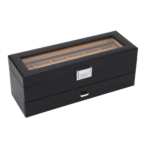 Uhrenbox, 6 Fächer, 2-lagig, schwarzes 2