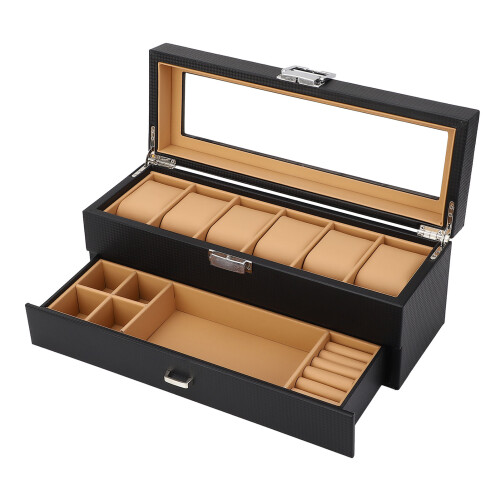 Uhrenbox, 6 Fächer, 2-lagig, schwarzes 1