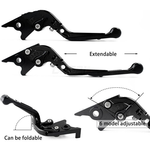 Motorcycle Clutch Lever, CNC Aluminum, Adjustable Folding Extendable, Black Right 1