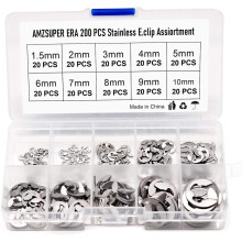 Ensemble de circlips externes durables, kit d'assortiment de clips en E en acier inoxydable traité thermiquement pour la prévention des mouvements