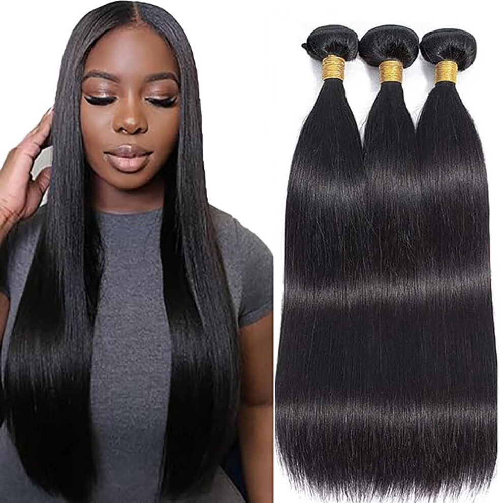 Unisex Black Human Hair Bundles 14 16 18 Inch Virgin Remy Unprocessed Straight Hair Extensions No Smell No Tangle For Women