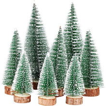 Miniatur-Kiefern für den Schreibtisch, Sisal-Flaschenbürstenbäume, farbenfrohe Weihnachtsdekoration, künstlicher Weihnachtsbaum mit Holzsockel