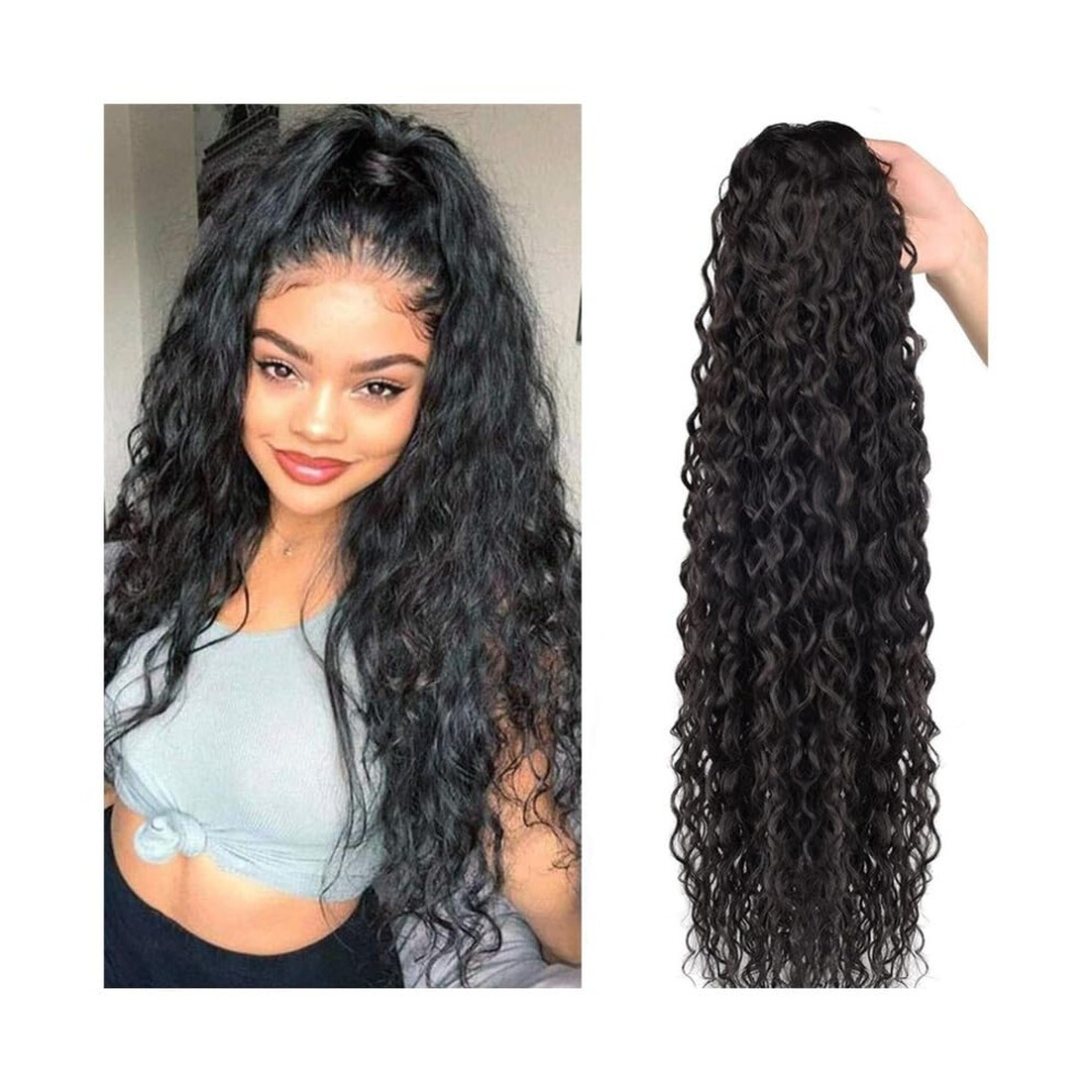Human Hair Drawstring Ponytail 1026 Inch Deep Wave Natural Color Ponytail Extensions For Women 24Inch Length
