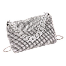 Stilvolle Damenhandtasche mit Strasssteinen, kleine-Silber