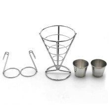 Vielseitiger Speisenhalter, Pommes-Frites-Ständer, Tütenform mit Soßenlöffeln, Drahtkorb aus Metall, Snack-Präsentation in Restaurantqualität