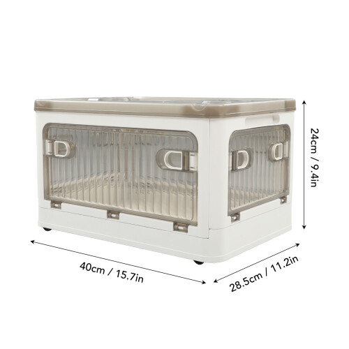 Folding Storage Box with Removable Wheels, Stackable Plastic Storage Bin with 5 Sides Can Be Opened Rounded Corner Design for Living Room Bedroom Clos 1